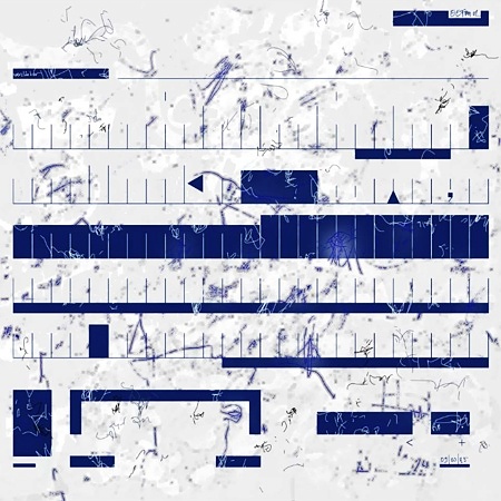 Verstörter Staub im blauen Formular — Mischtechnik auf FineArt Print, 90 × 90 cm, 2025