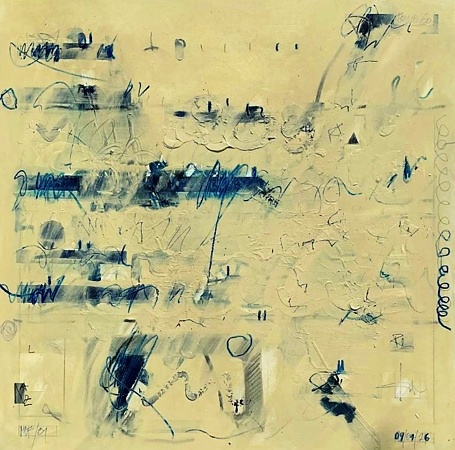 Calima im Formular — Mischtechnik auf FineArt Print, 90 × 90 cm, 2026