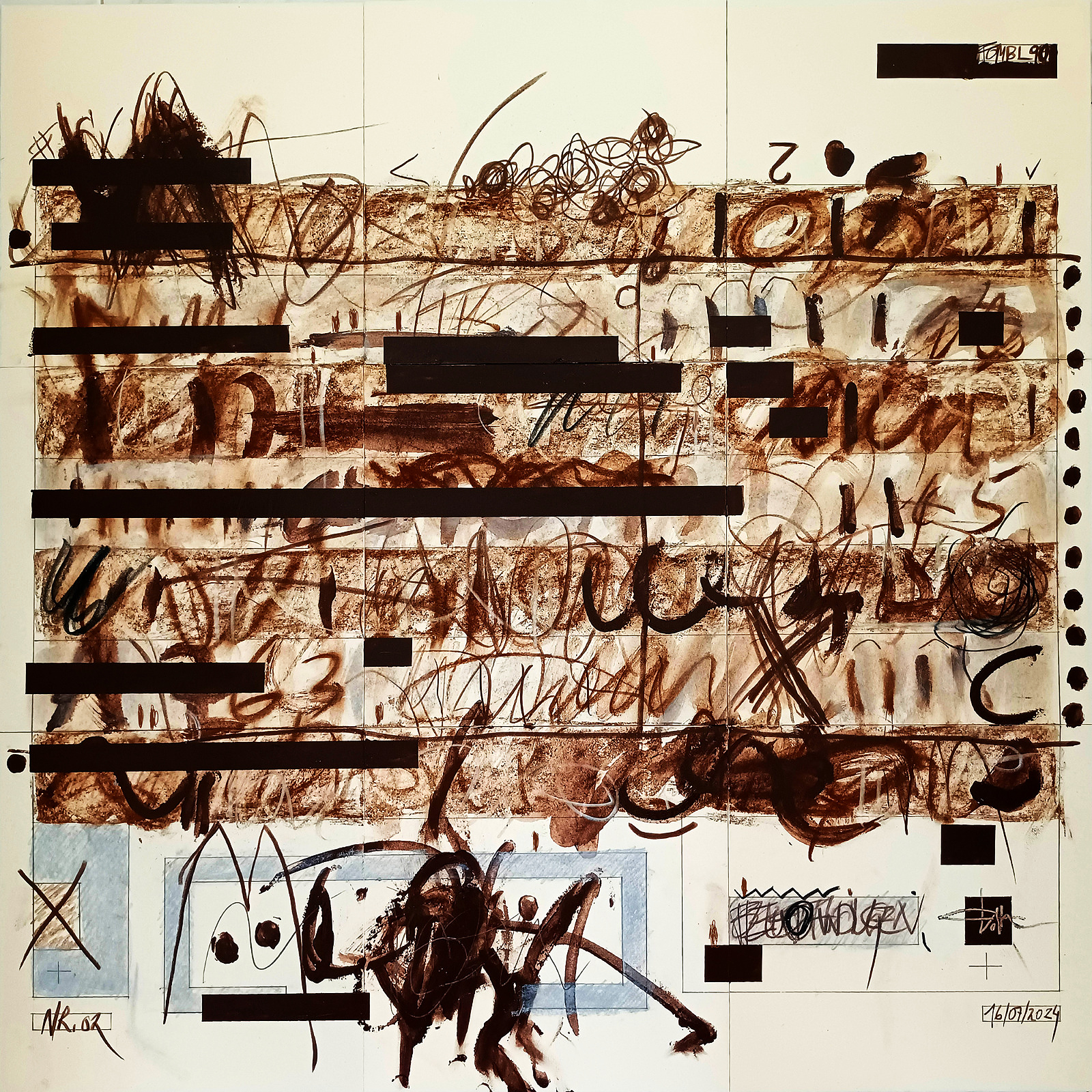 Wege unter Vorbehalt — Mischtechnik auf Karton, 105 × 105 cm, 2024