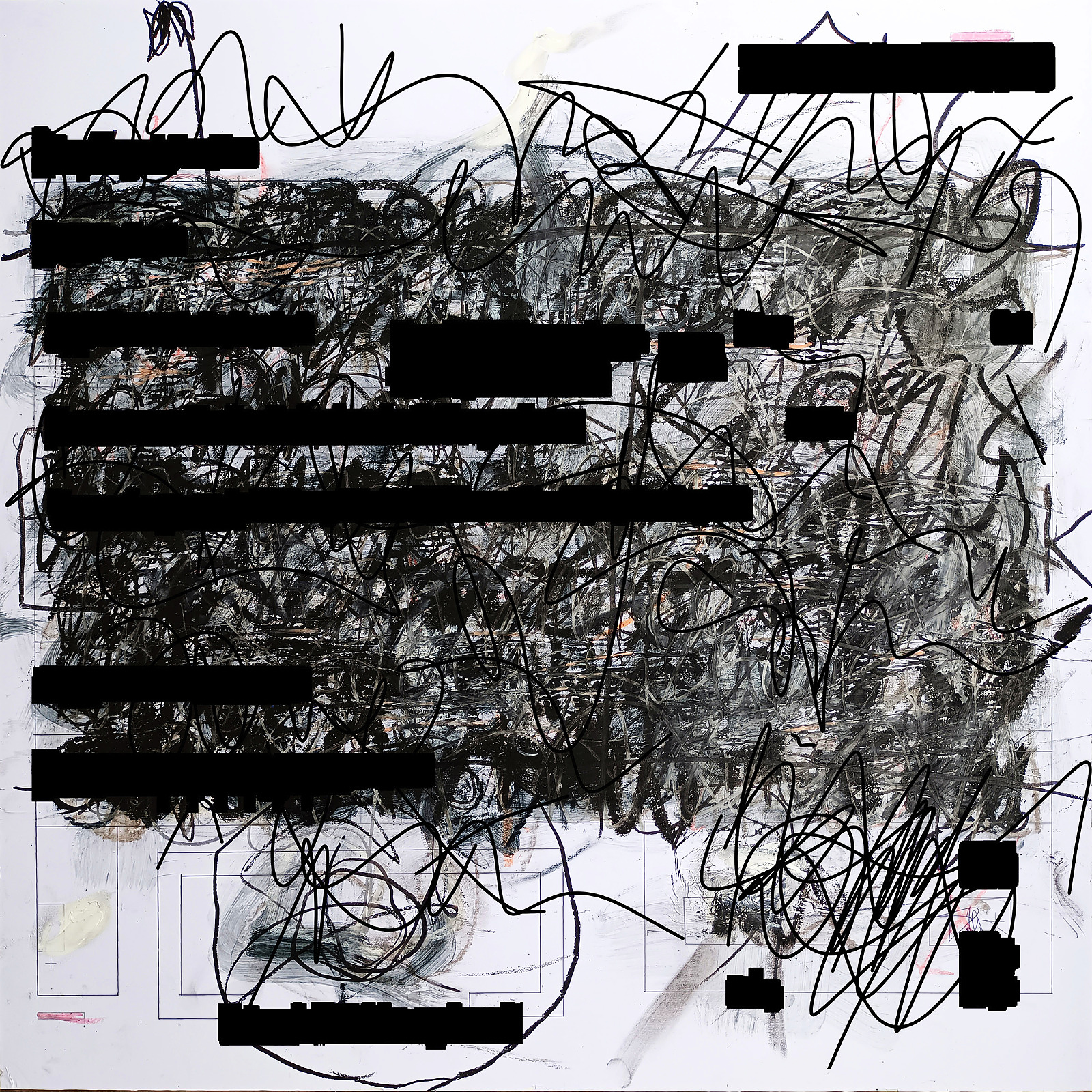 Blacked out — Mischtechnik auf Papier, 70 × 70 cm, 2024