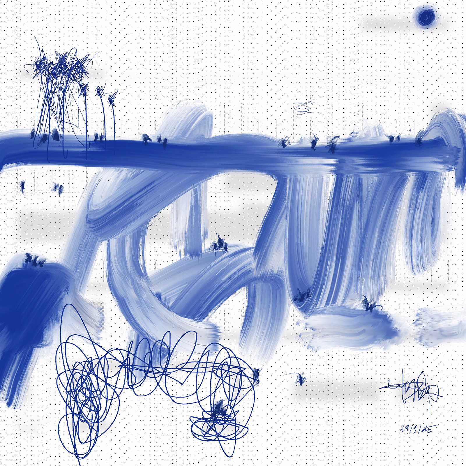 Informelles Warten 2.0 — Mischtechnik auf FineArt Print, 70 × 70 cm, 2026