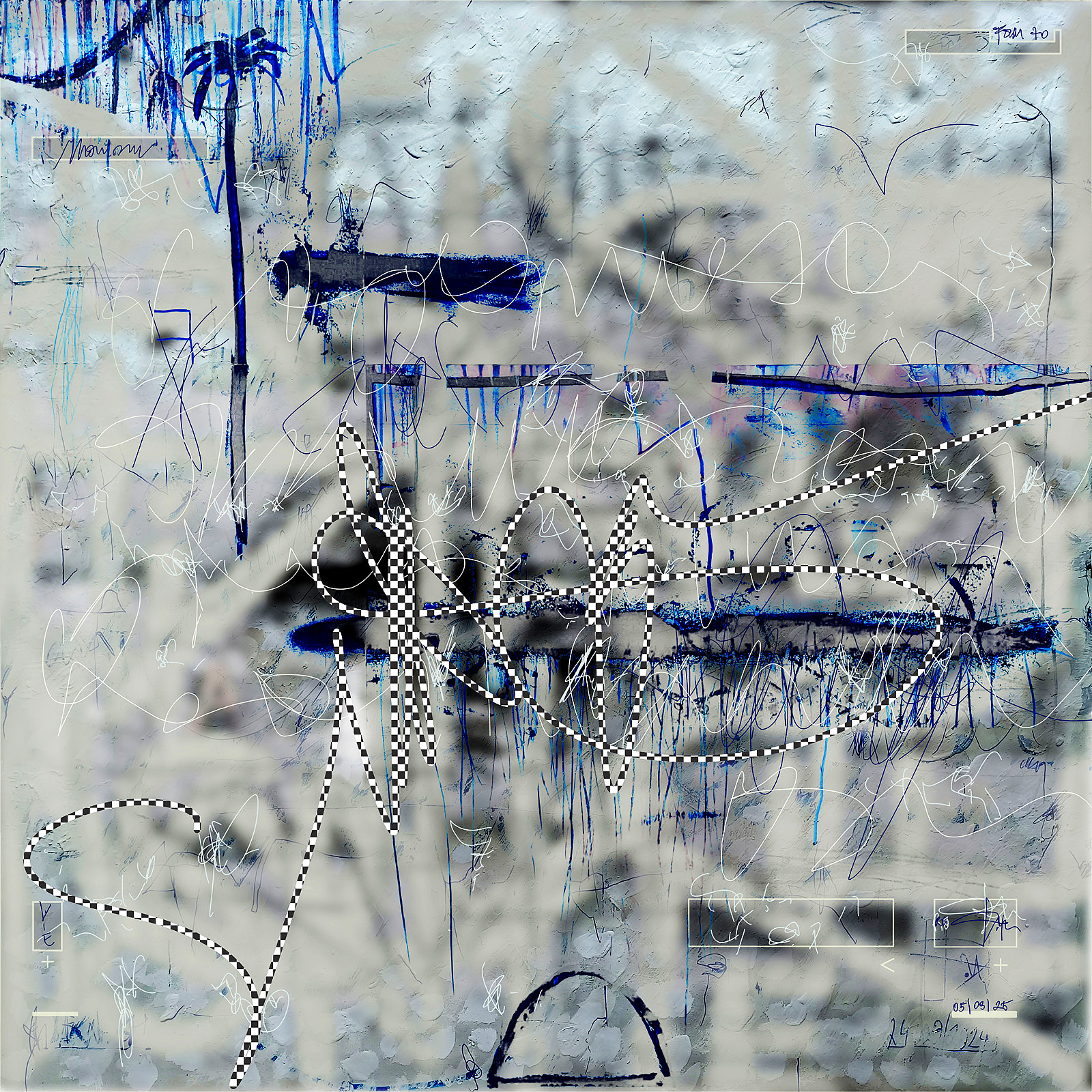 Freigang in einem verregneten Formular — Mischtechnik auf FineArt Print, 90 × 90 cm, 2025