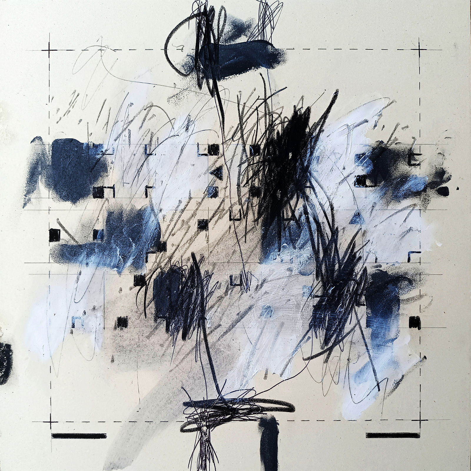 Formular_Kollaps_H_260419 — Mischtechnik auf Karton, 70 × 70 cm, 2026