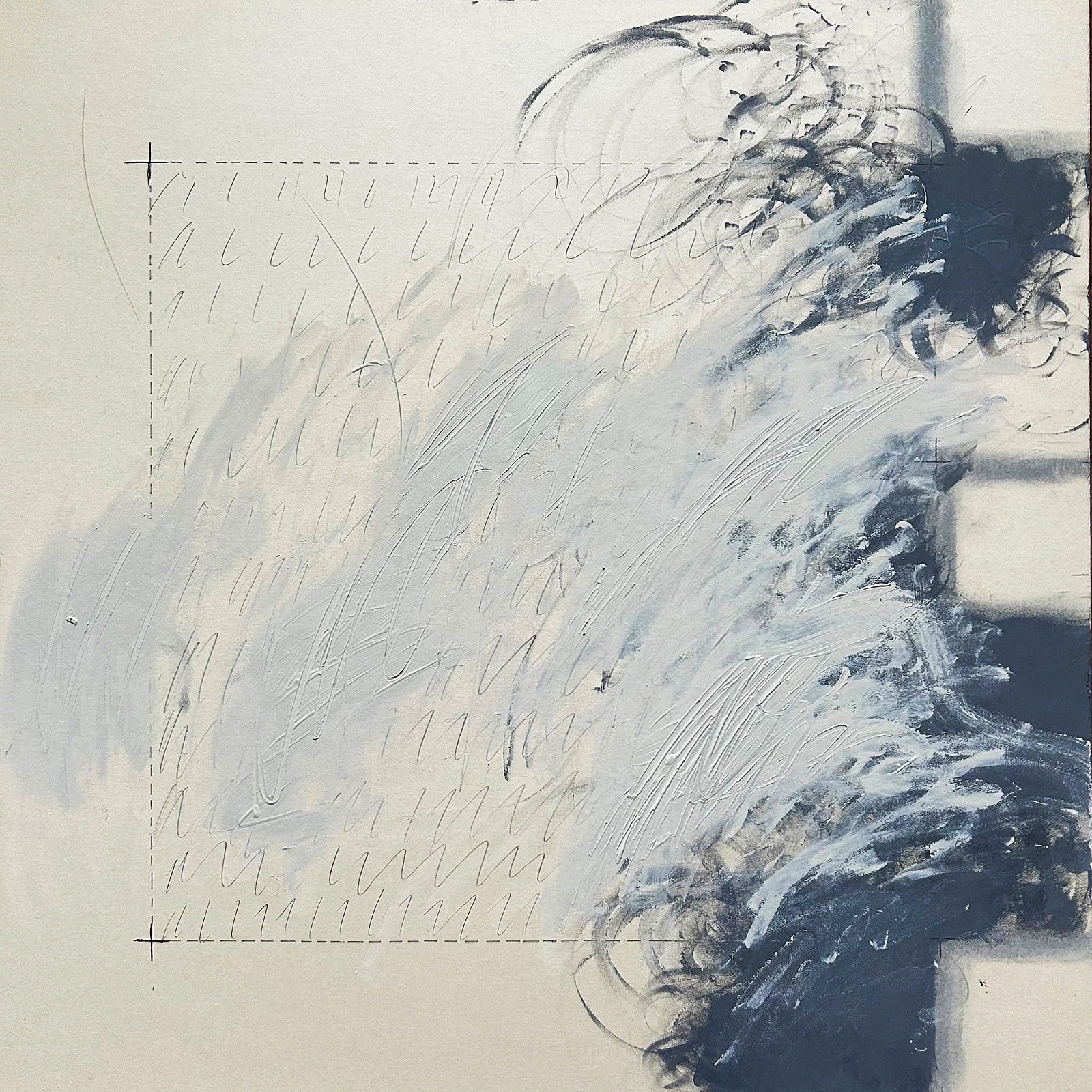 Re_Kollaps_B_260322_10 Uhr — Mischtechnik auf Karton, 70 × 70 cm, 2026