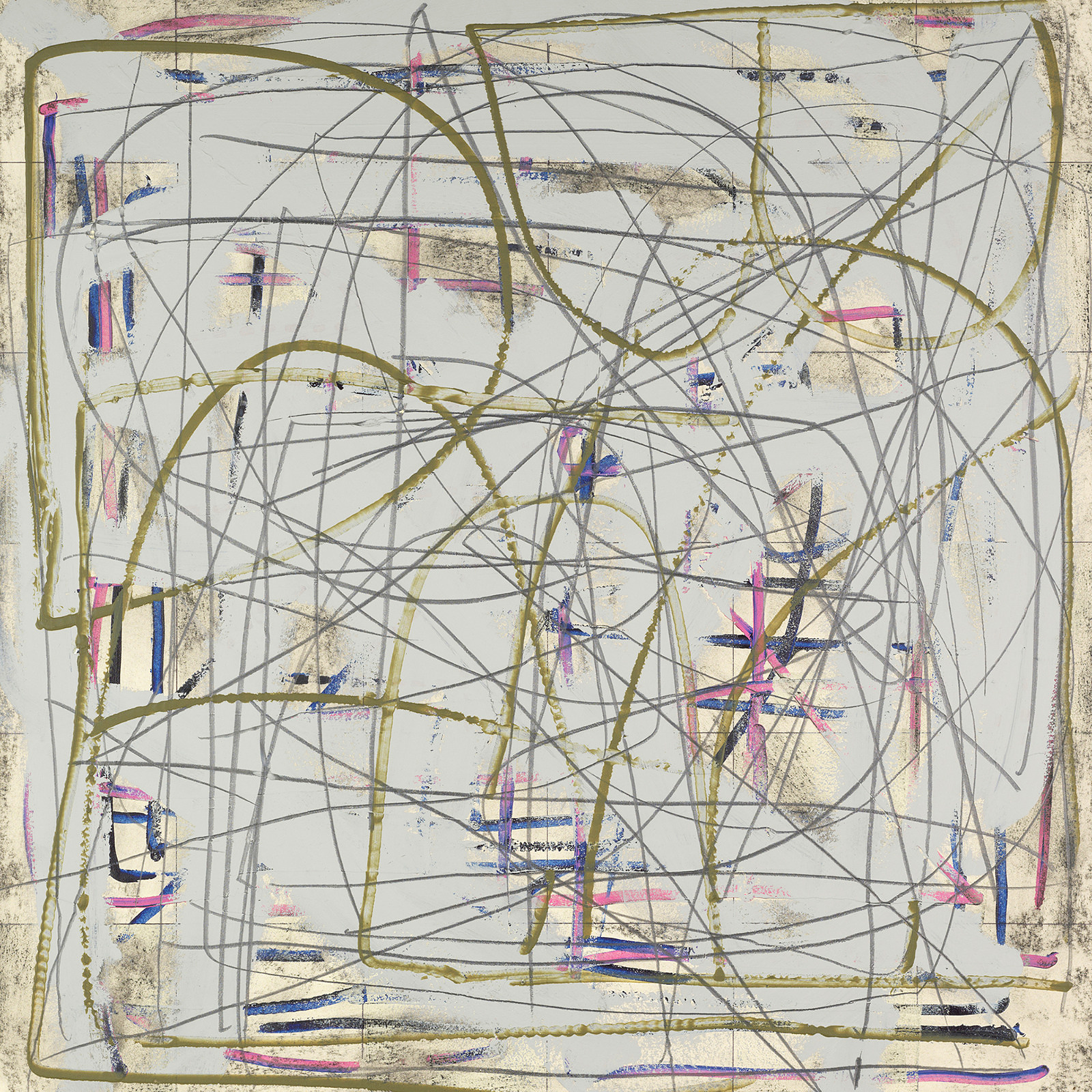 Rotolog mit Beton 02 — Mischtechnik auf Karton, 70 × 70 cm, 2023