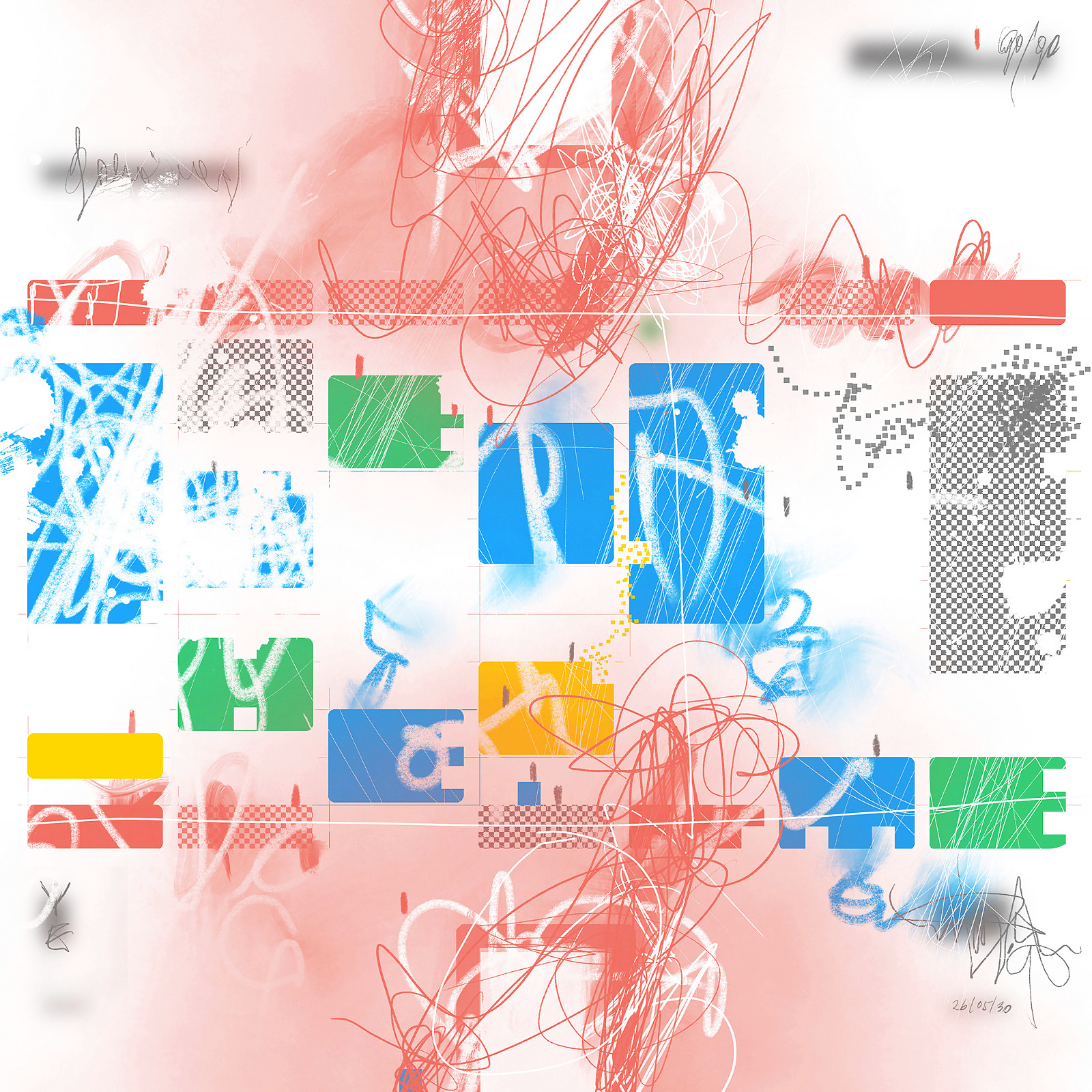 Du bist deine Termine — Mischtechnik auf FineArt Print, 90 × 90 cm, 2026