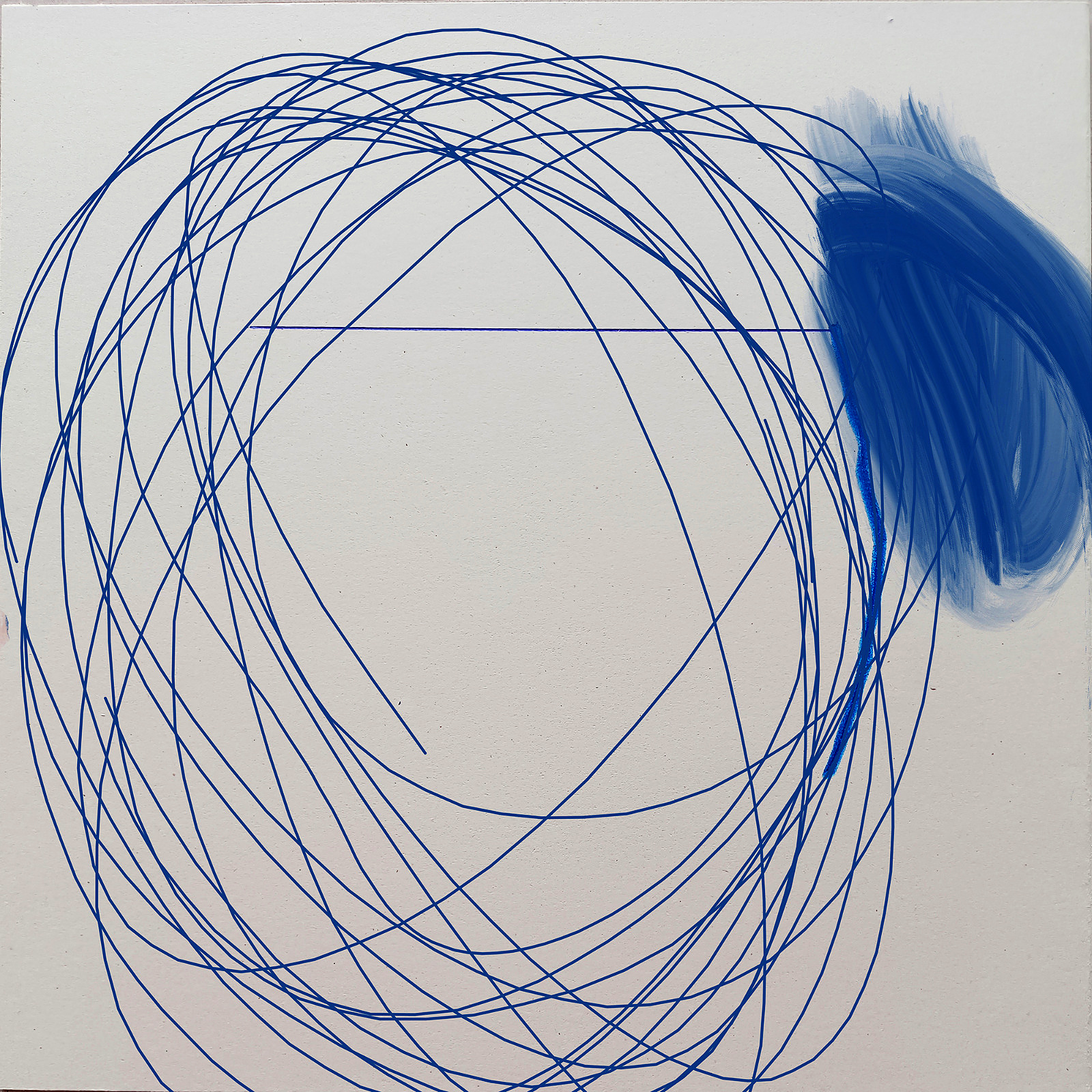 Marker-Kollaps 02 — Mischtechnik auf Karton, 70 × 70 cm, 2026